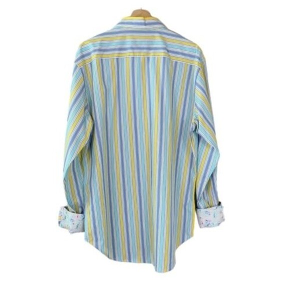 Robert Graham Yellow And Blue Striped Button Down Shirt Mens Size Large - Picture 2 of 6